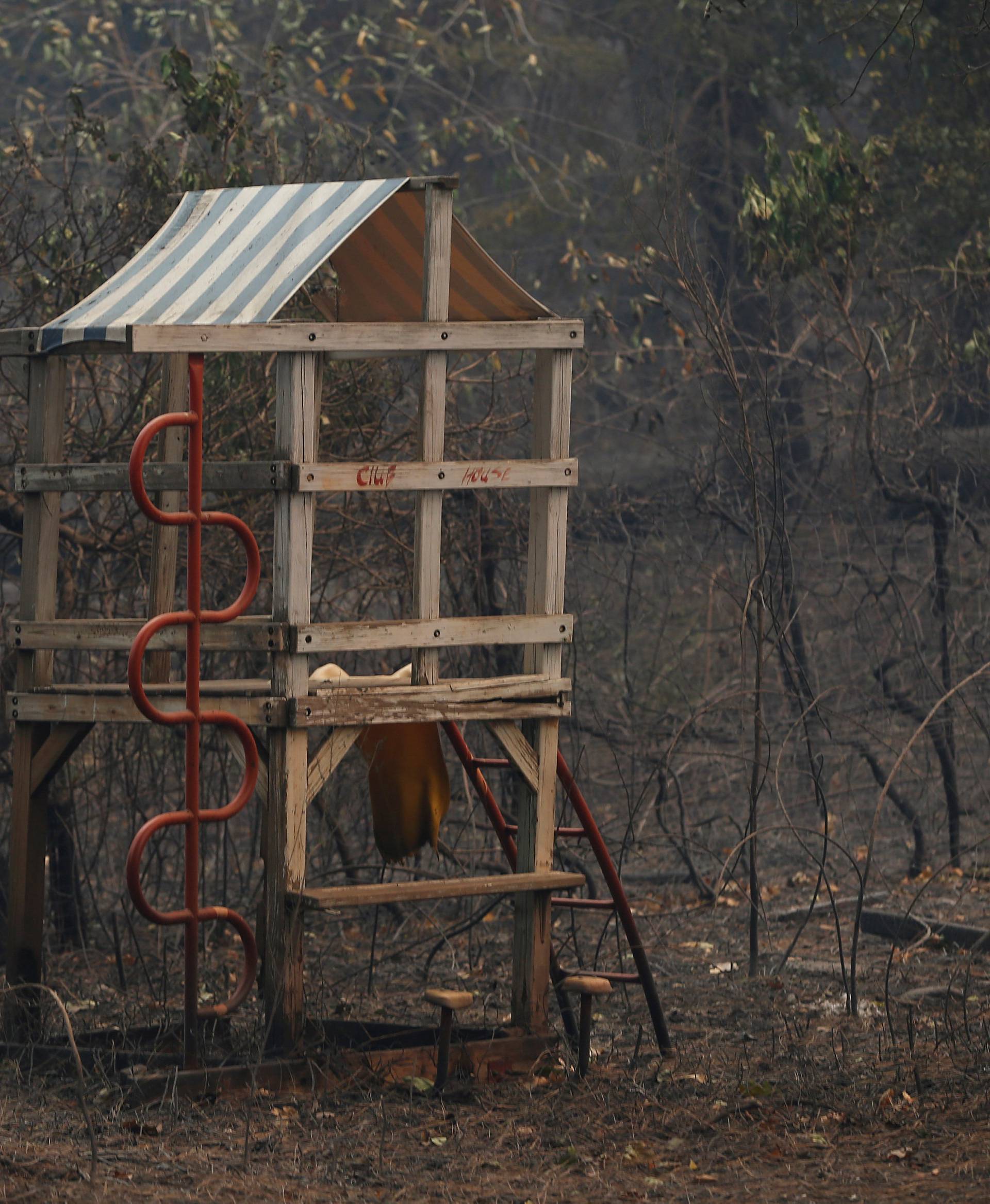 A playset charred by the Camp Fire is seen in Paradise