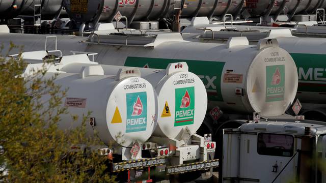 Tanker trucks are pictured at Mexican state oil firm Pemex's Cadereyta refinery