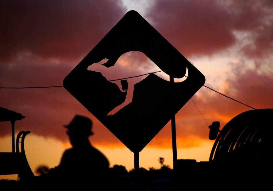 A member of the public walks past a sculpture at sunset that is part of the annual outdoor exhibition known as "Sculpture by the Sea" near Bondi Beach in Sydney