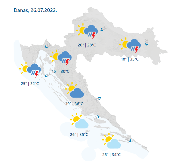 U unutrašnjosti kiša, na obali vrućina: Pogledajte kakve će biti temperature po gradovima