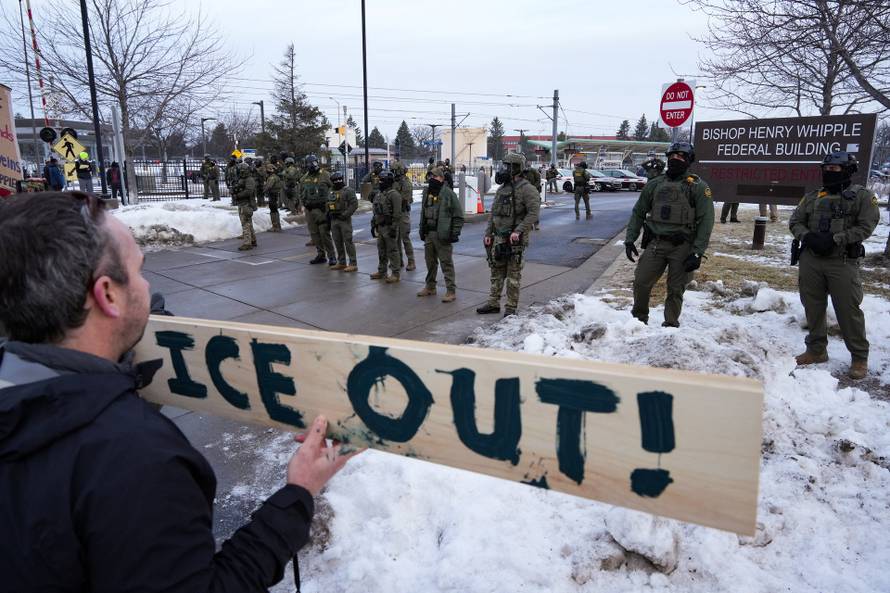 People protest against the fatal shooting of Renee Nicole Good by an ICE agent, in Minneapolis