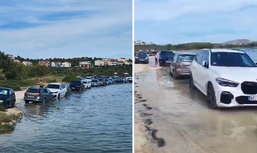 FOTO Turisti parkirali na plažu u Šibeniku, iznenadila ih plima: 'Eto, kad žele prvi red do mora'