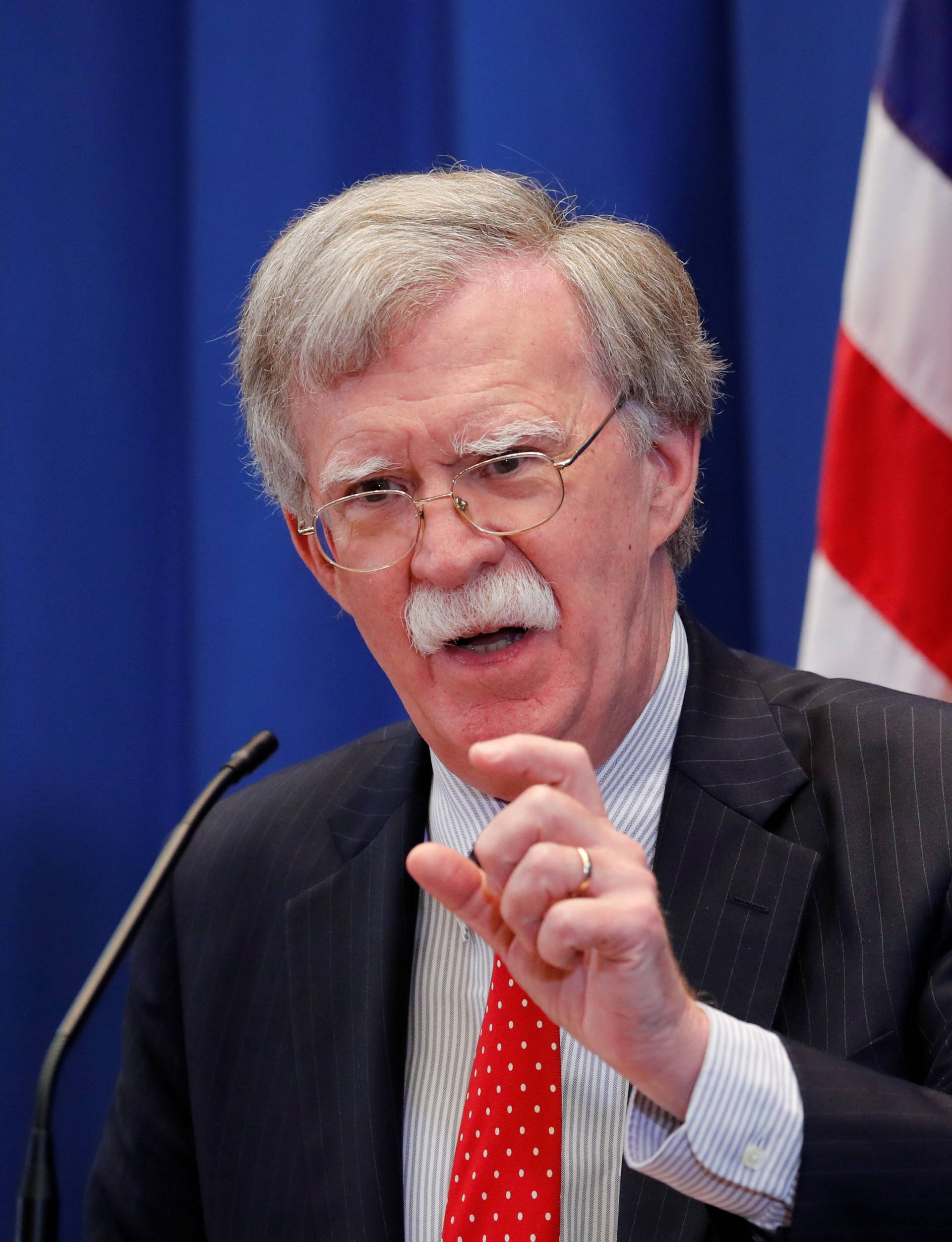 U.S. National Security Advisor Bolton speaks during a news conference in Geneva
