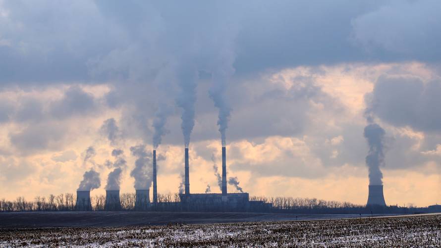 A gas fired power station is seen during a windless day on the outskirts of Minsk