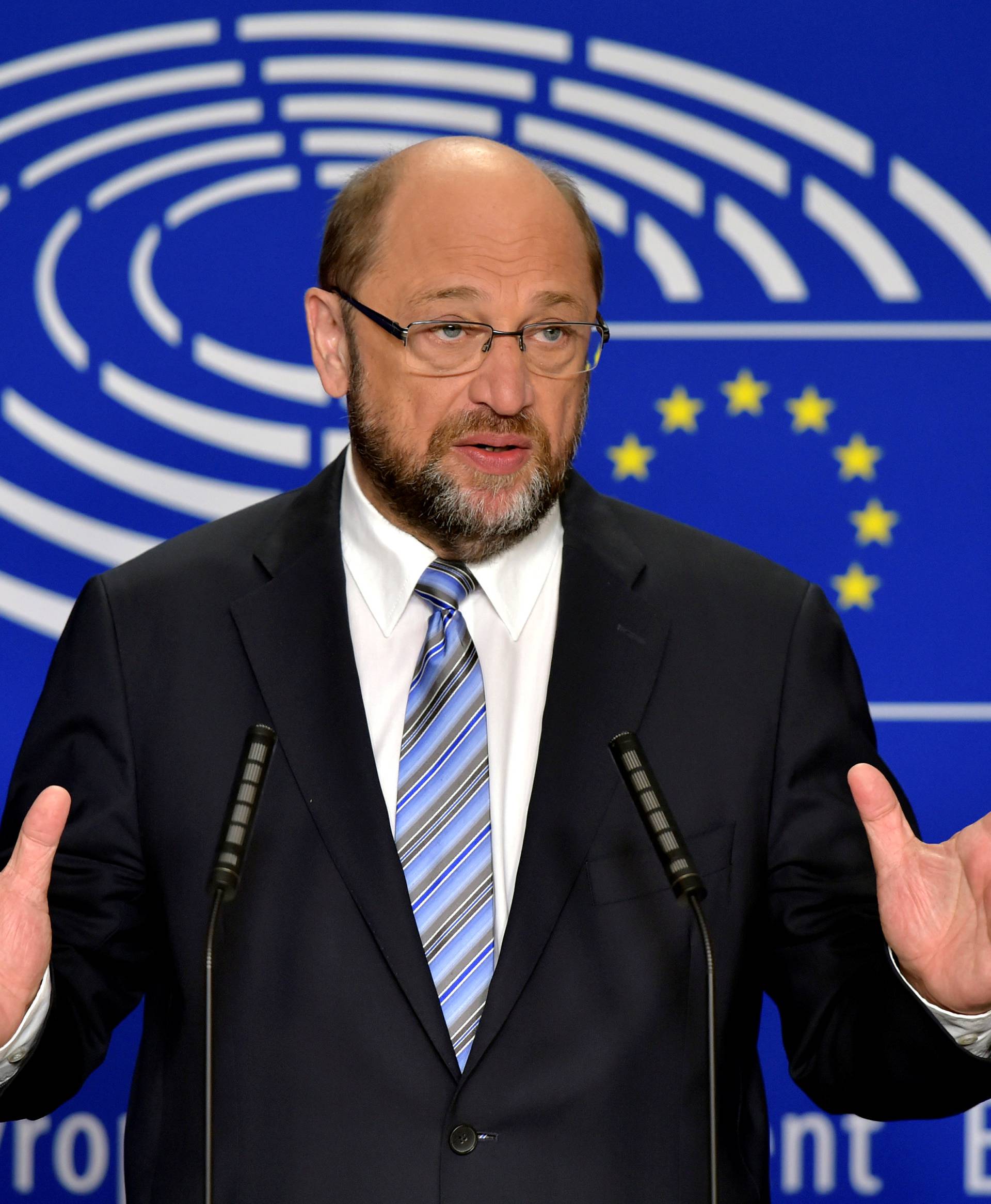 EP President Schulz gives a statement after the conference of Presidents at the European Parliament in Brussels