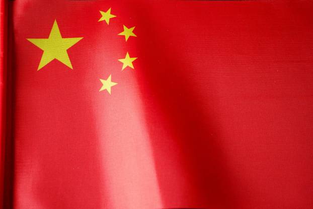 Red flag with stars, Flag of China Wave CloseUp, China Flat Flag