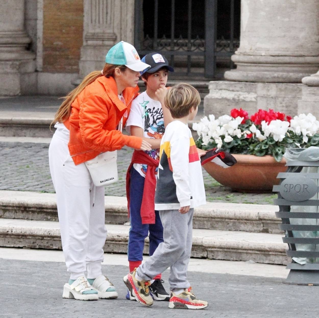 *EXCLUSIVE* WEB MUST CALL FOR PRICING  - Colombian singer Shakira was pictured rocking a controversial Balenciaga designer bag while enjoying some sightseeing with her sons in Rome.