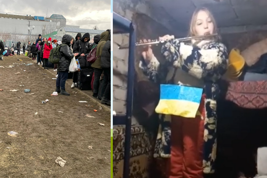 Djevojčica svira ukrajinsku himnu u skloništu dok Rusi bombardiraju njen grad