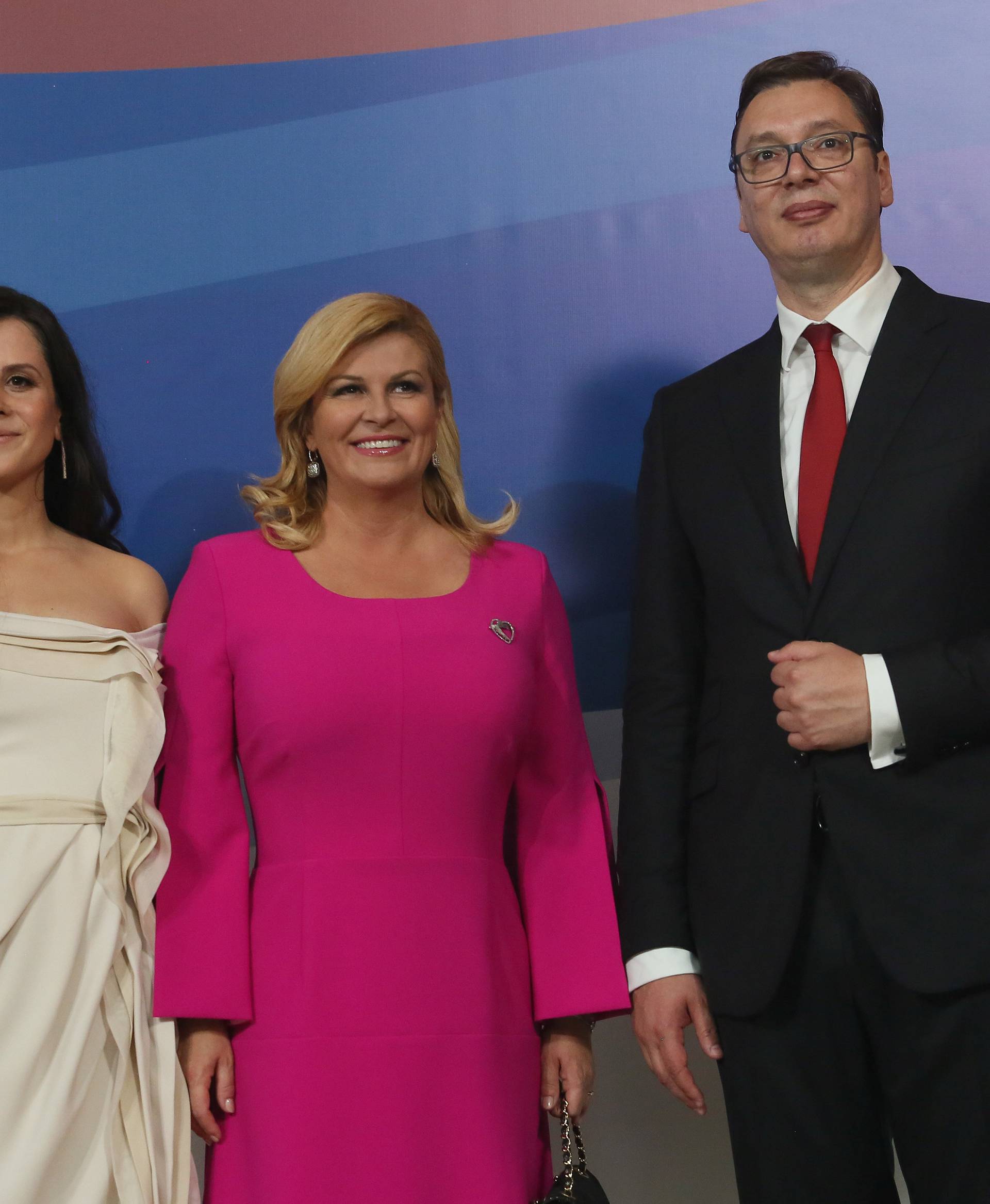 Serbia's President Aleksandar Vucic his wife Tamara and President of Croatia Kolinda Grabar Kitarovic attend an inauguration ceremony in Belgrade