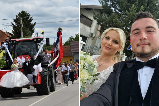 FOTO Mladenci kod Koprivnice na vjen&ccaron;anje stigli na traktoru: 'Ribali smo ga dva tjedna...'
