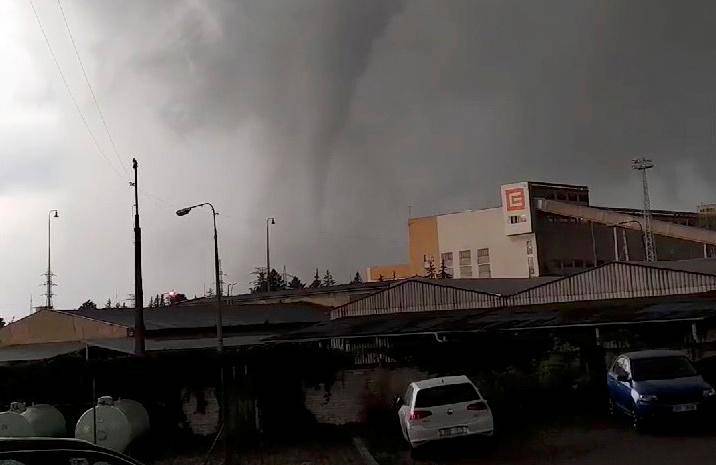 A tornado is seen in Hodonin, Czech Republic