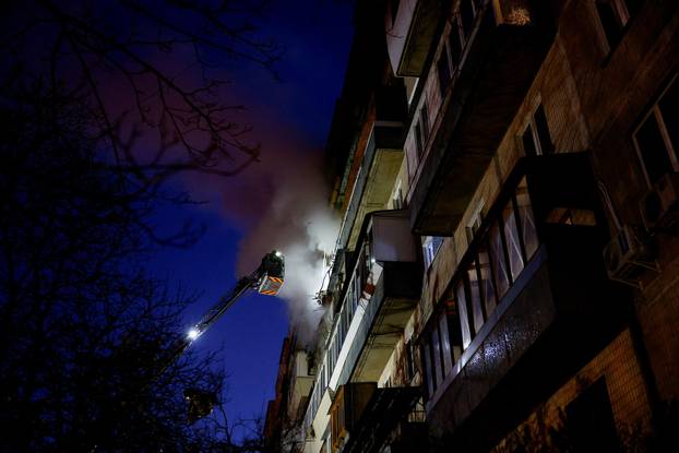 Aftermath of an overnight Russian drone and missile strike in Kyiv