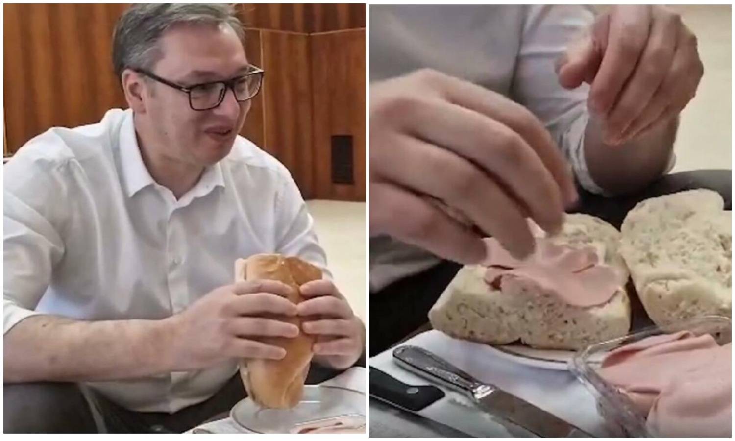 VIDEO Vučića su sprdali zbog parizera pa se snimao kako ga doručkuje: 'To narod voli jesti'