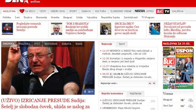 Srbijanski mediji o presudi: Srbiji Šešelj kriv i bez Haaga