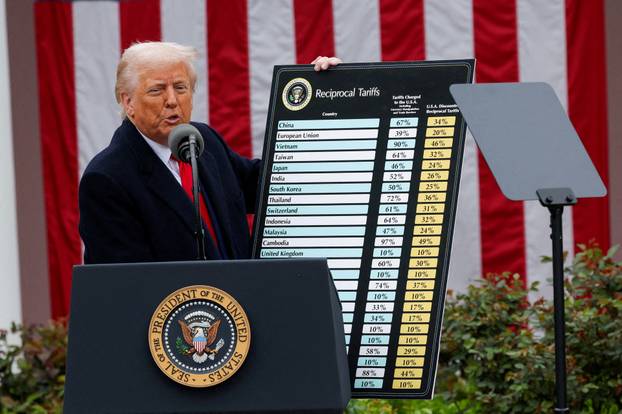 FILE PHOTO: U.S. President Trump delivers remarks on tariffs, at the White House