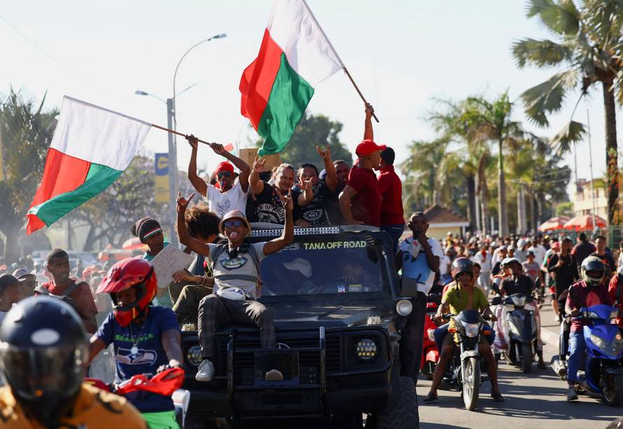 Military on stage as Madagascar celebrates president leaving country