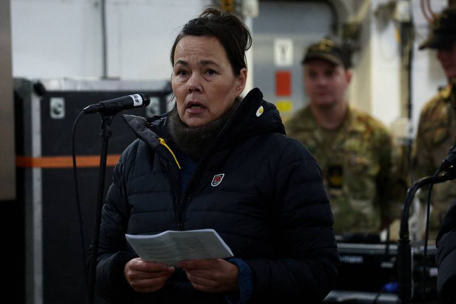 FILE PHOTO: The frigate Niels Juel sails off the coast of Greenland during military drills