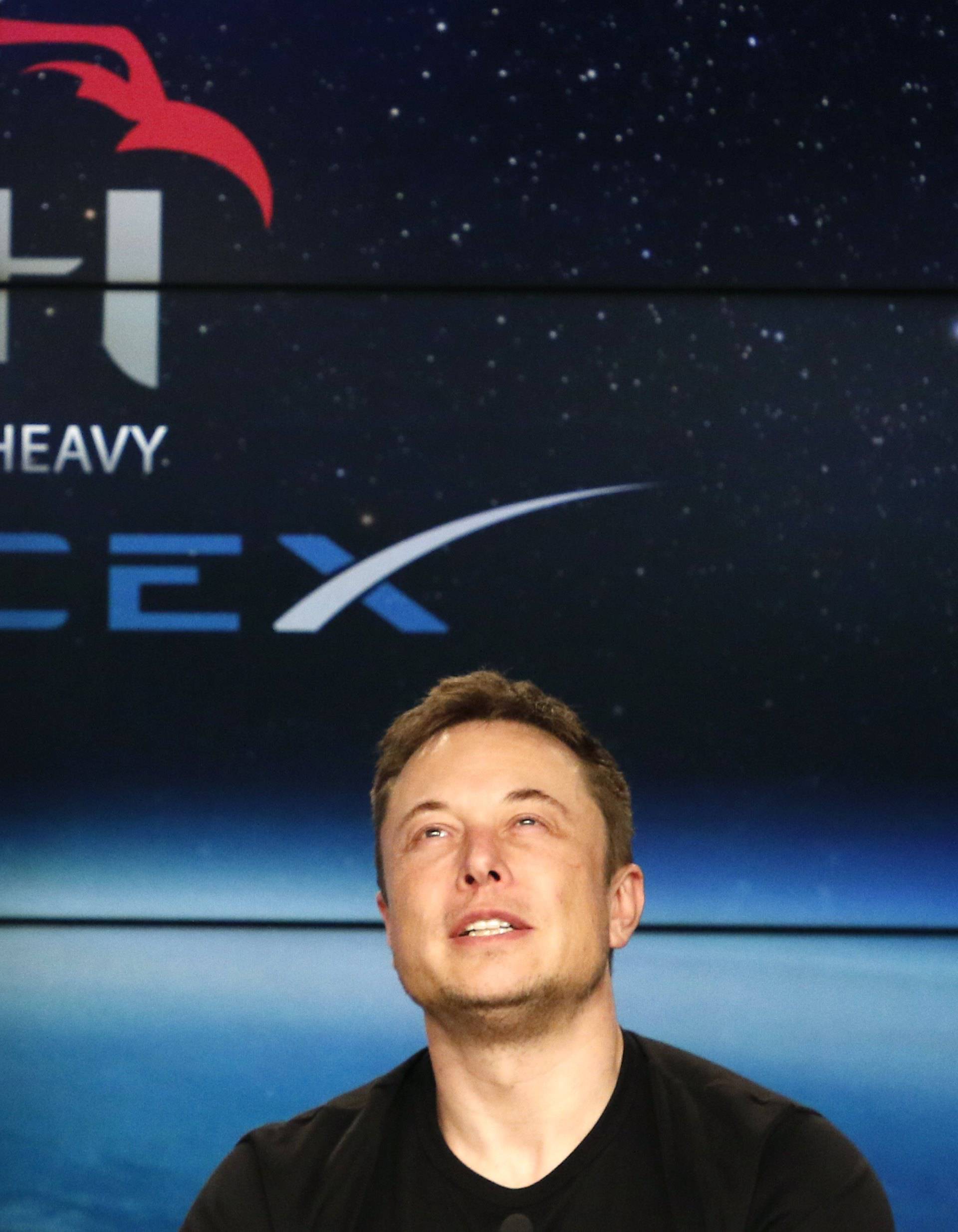 SpaceX founder Musk speaks at a press conference following the first launch of a SpaceX Falcon Heavy rocket in Cape Canaveral