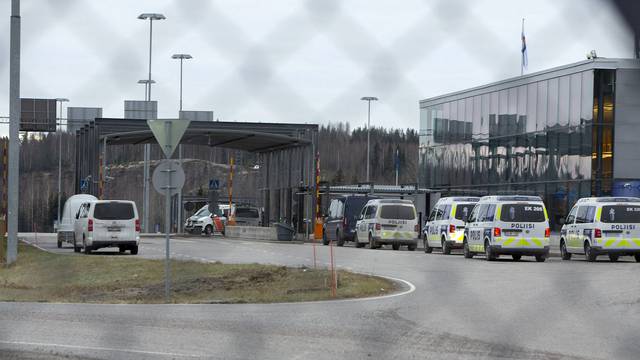 FILE PHOTO: Police vehicles are seen at the Nuijamaa border crossing station in Lappeenranta