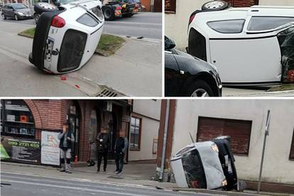 U centru Pitomače prevrnuo se auto na bok, dvoje ozlijeđenih