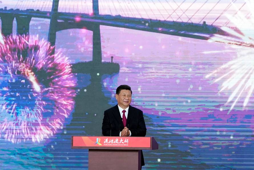 Chinese President Xi Jinping attends the opening ceremony for the Hong Kong-Zhuhai-Macau bridge in Zhuhai
