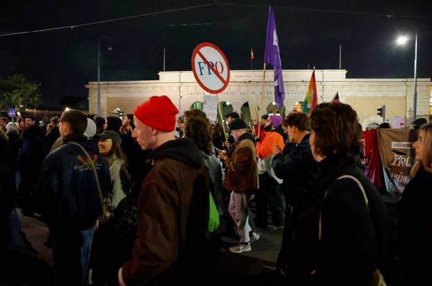 People attend a protest against Freedom Party after general elections in Vienna