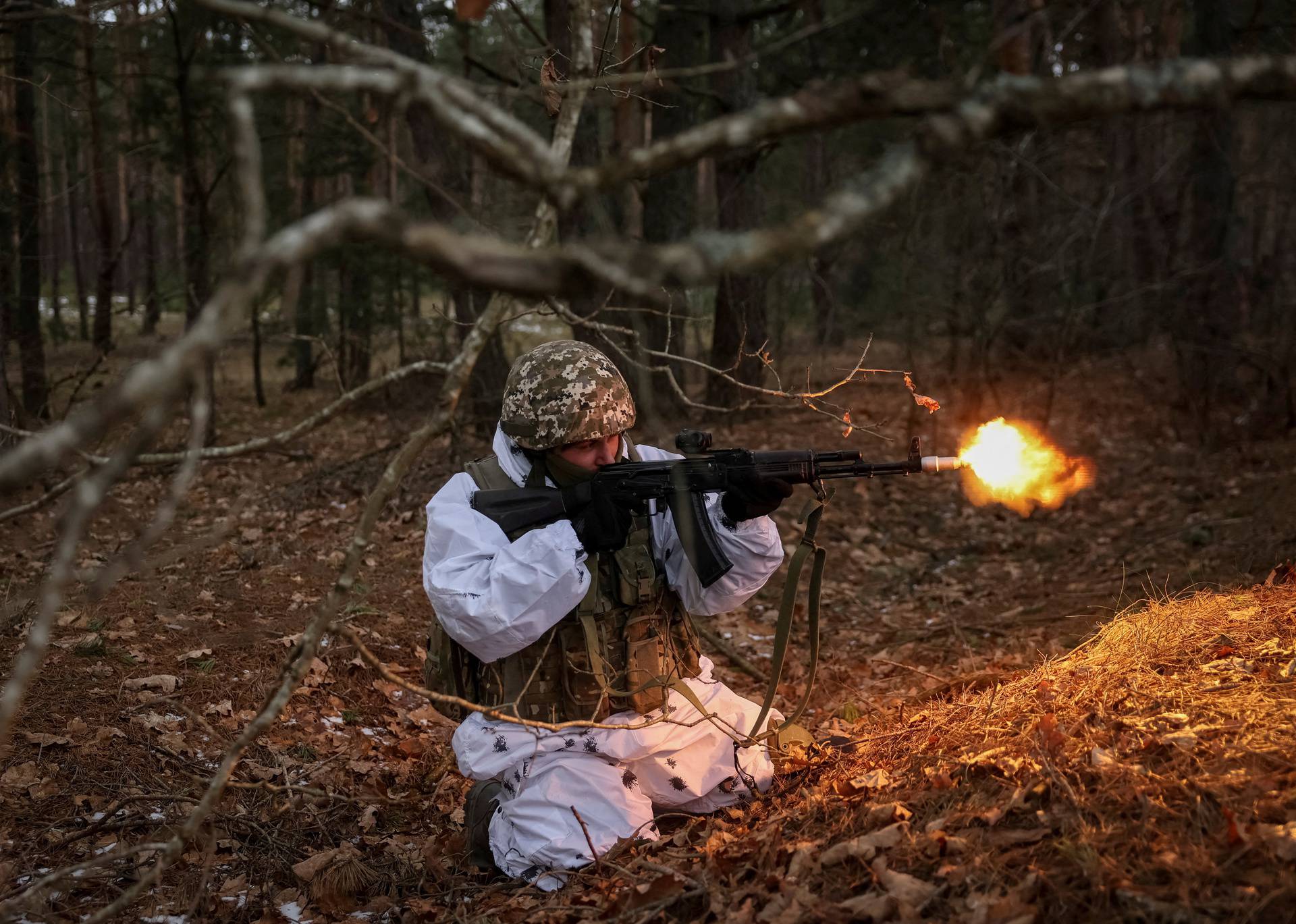 Ukrainian servicemen attend a joint drills in Rivne region