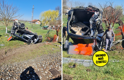 FOTO Nevjerojatno! Na auto u Slavoniji naletio vlak i potpuno ga smrskao, a čovjek preživio