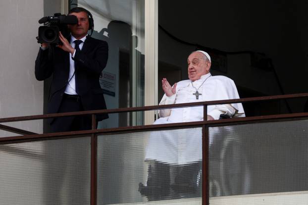 Pope Francis' first public appearance in five weeks on the day of his discharge from Gemelli hospital, in Rome