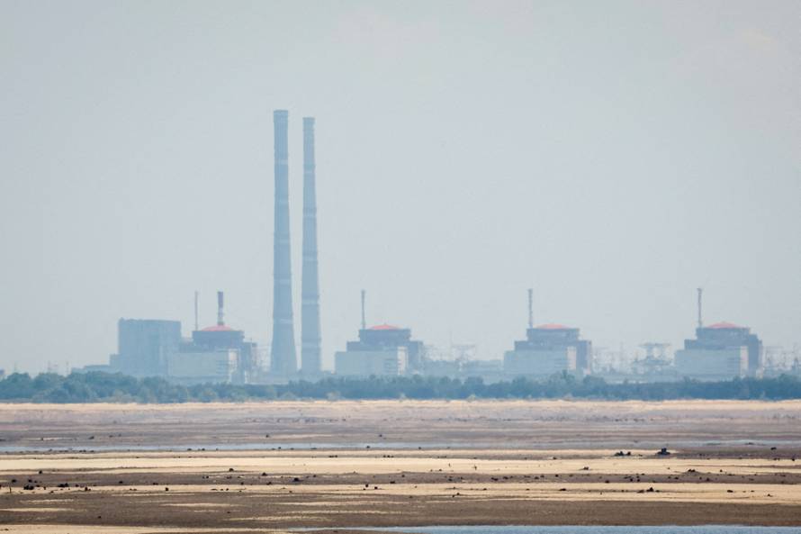 FILE PHOTO: View shows Zaporizhzhia Nuclear Power Plant from the bank of Kakhovka Reservoir in Nikopol