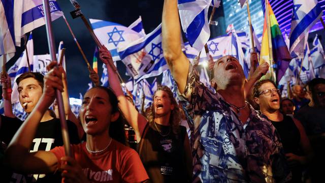 Protests against Israeli government's judicial overhaul in Tel Aviv