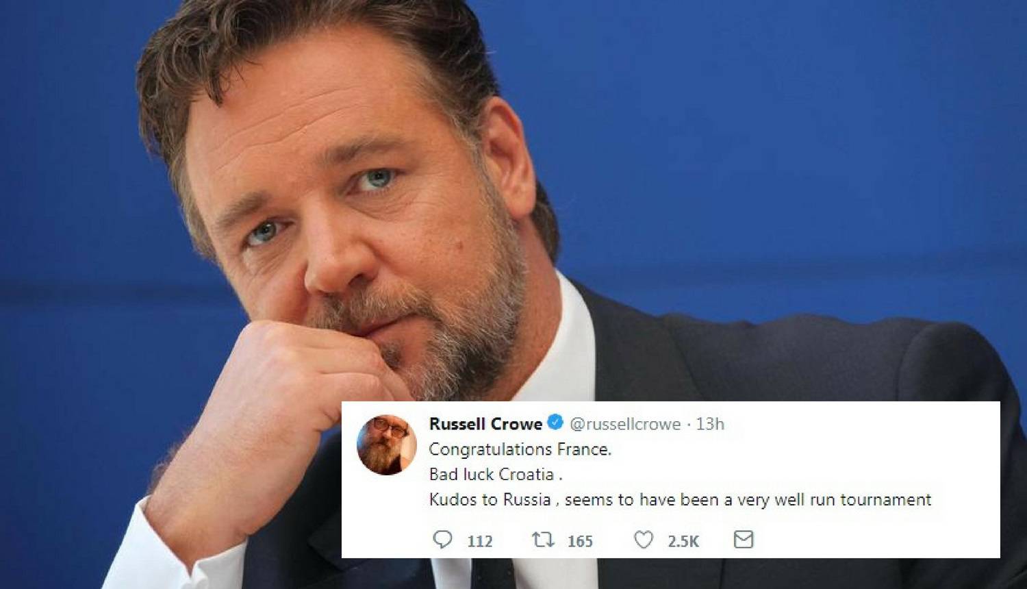 Russell Crowe čestitao svima: Hrvatska jučer nije imala sreće