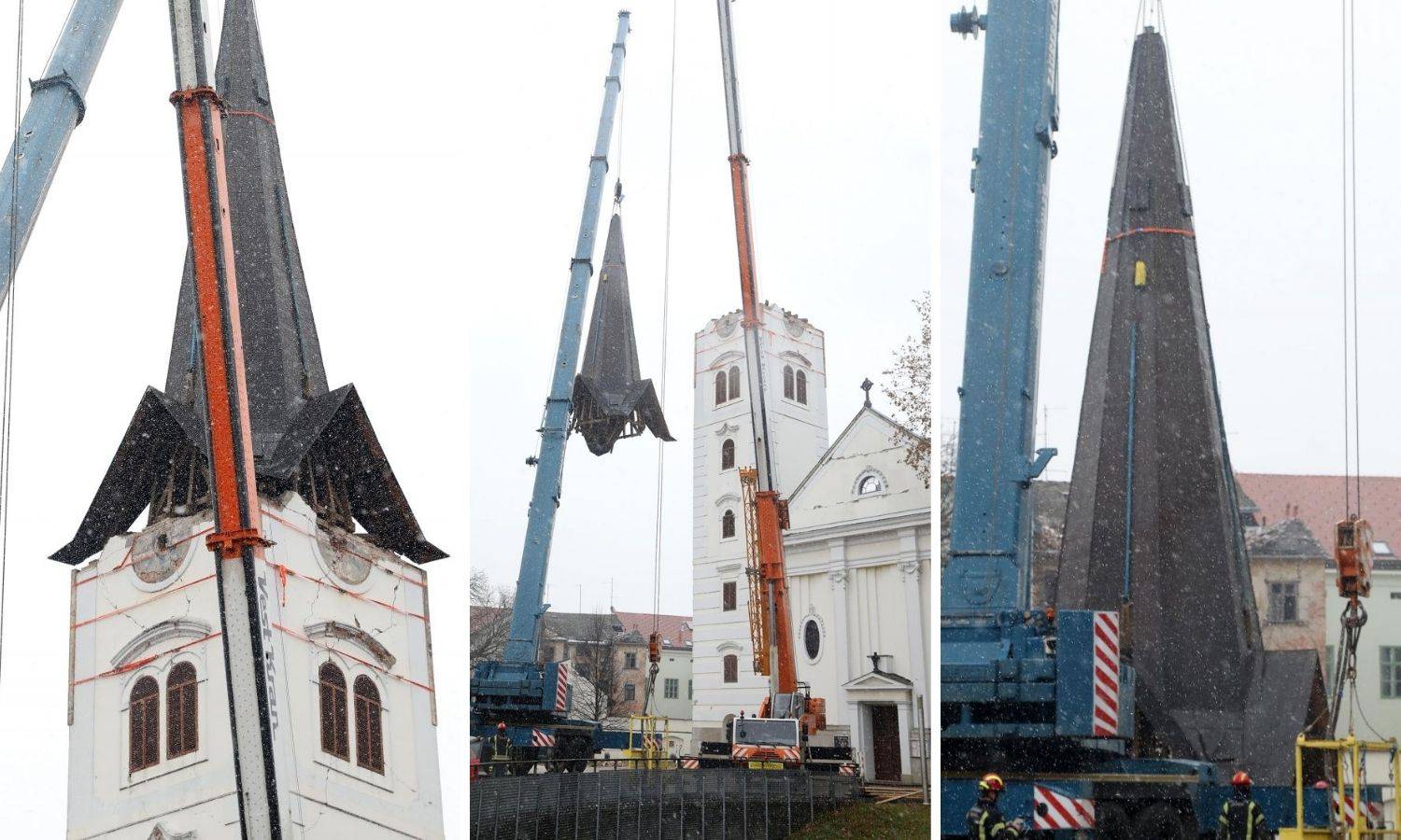 Pogledajte kako su skinuli vrh katedrale u Sisku nakon potresa