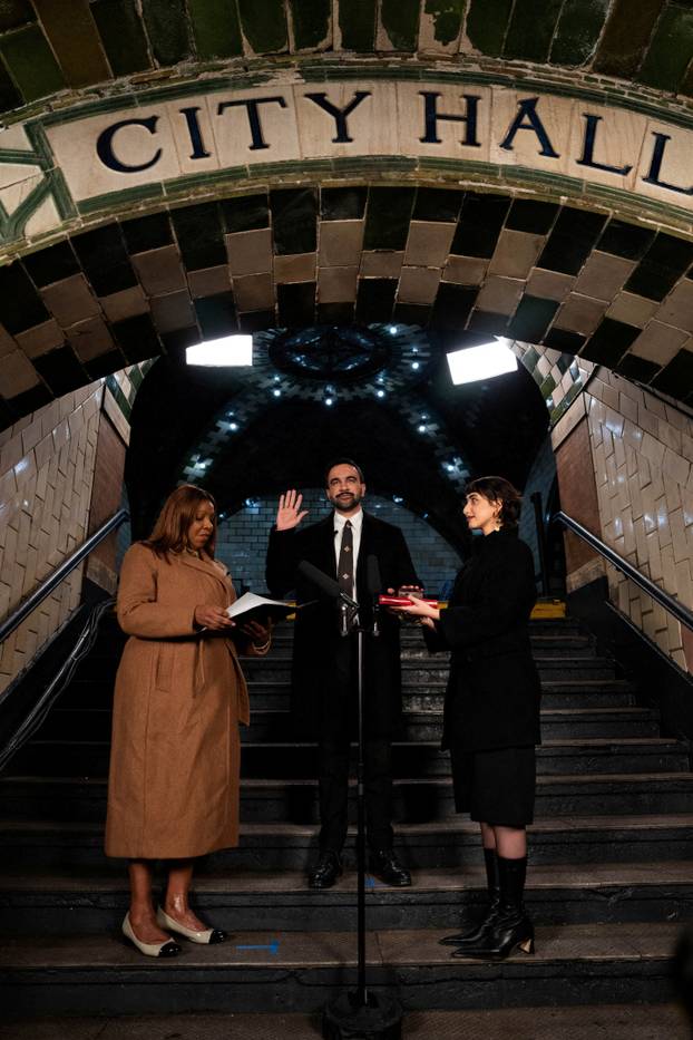 Zohran Mamdani is sworn in as mayor of New York City at Old City Hall Station, New York