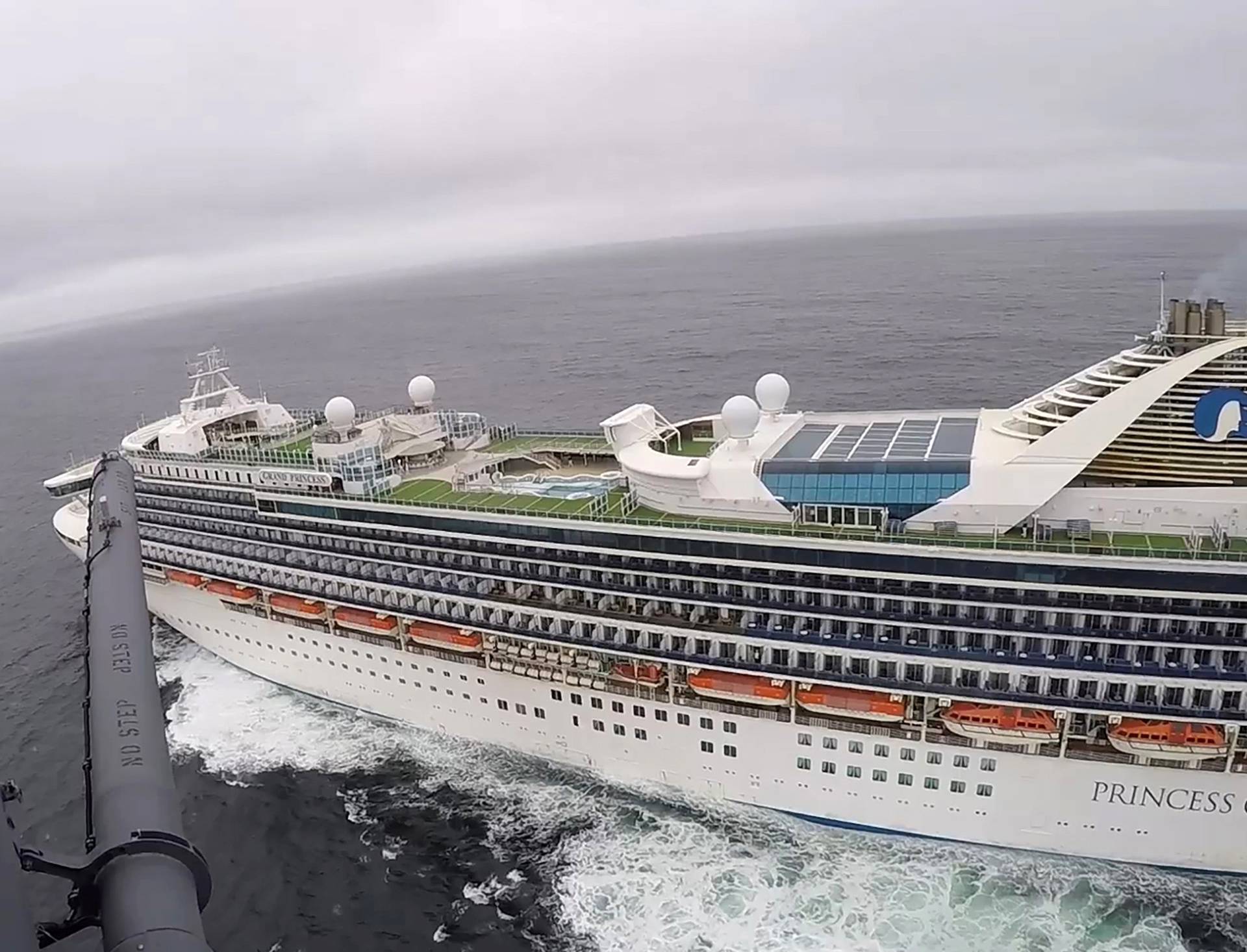 Grand Princess cruise ship circles off the coast of California