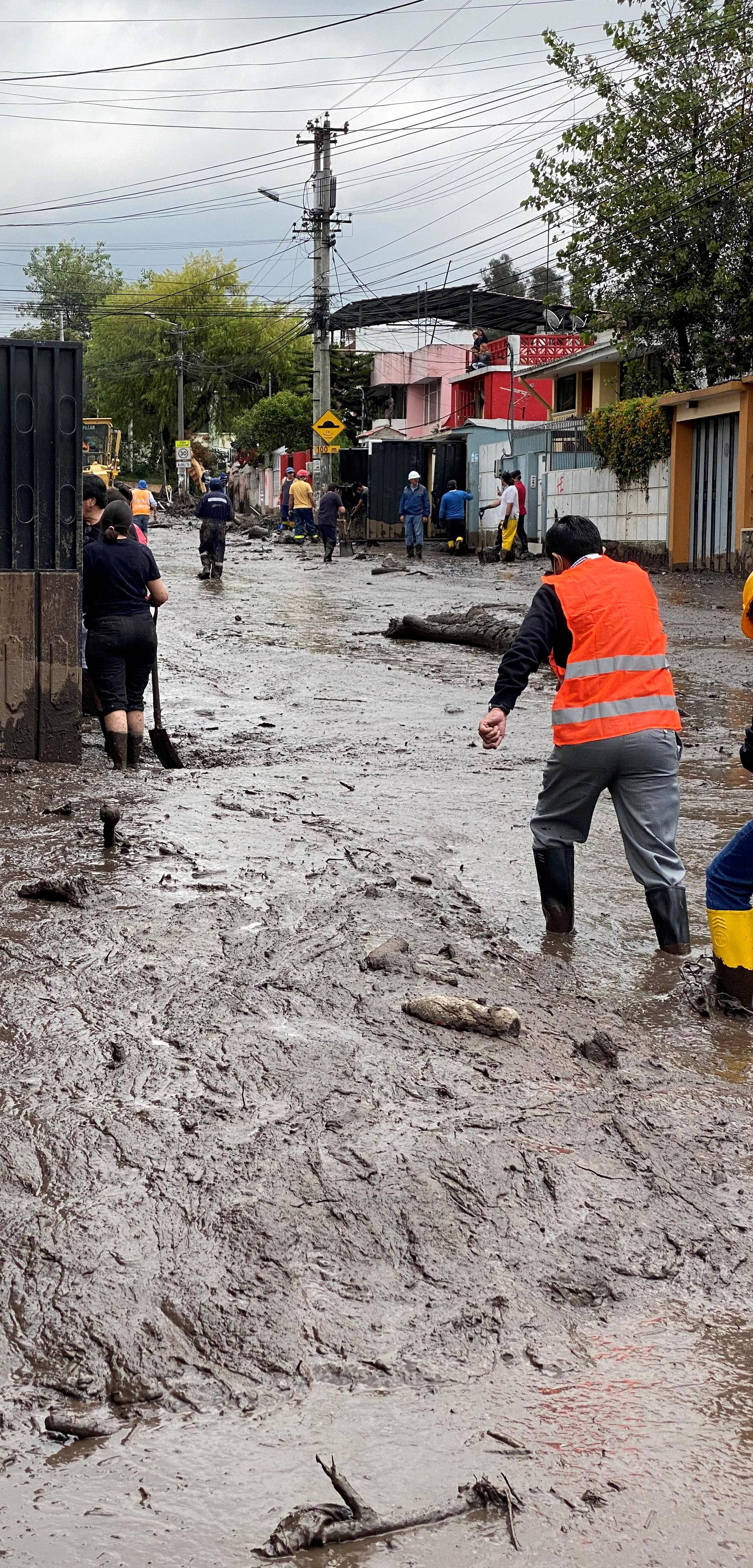 Flooding site and aftermath at La Gasca neighborhood in Quito, Ecuador