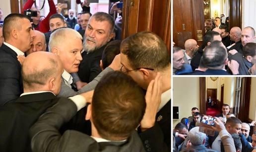 FOTO Kaos u parlamentu Srbije: Zaiskrilo između osiguranja i opozicije, pogledajte kadrove...