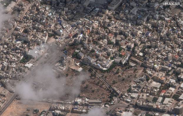 A satellite image shows Al-Ahli hospital in Gaza after the blast