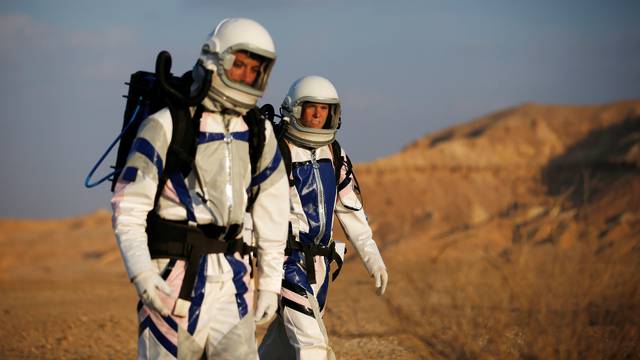 Israeli scientists participate in an experiment simulating a mission to Mars, at the D-MARS Desert Mars Analog Ramon Station project of Israel's Space Agency, Ministry of Science, near Mitzpe Ramon