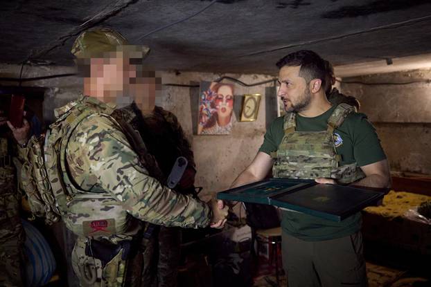Ukraine's President Zelenskiy visits members of the the Special Operation Forces near Bakhmut