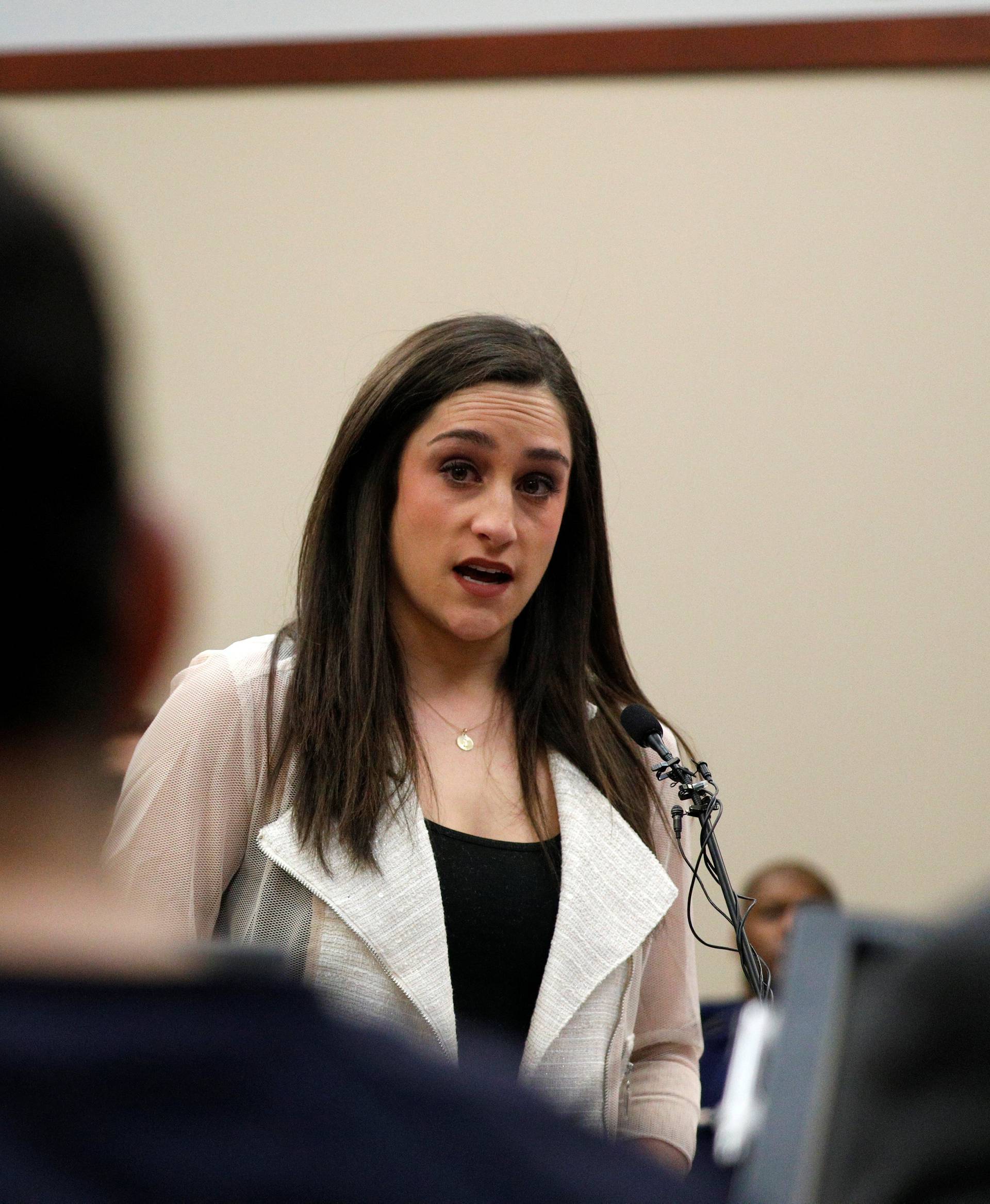 Victim and former gymnast Jordyn Wieber speaks at the sentencing hearing for Larry Nassar, a former team USA Gymnastics doctor who pleaded guilty in November 2017 to sexual assault charges, in Lansing