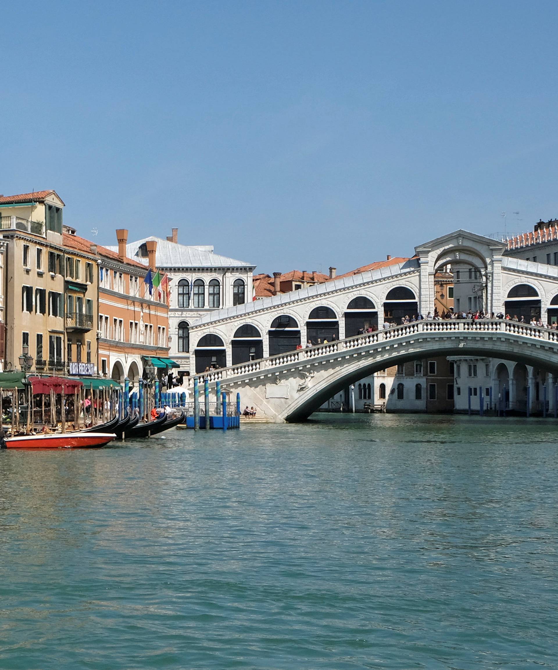 The Rialto Bridge is seen in Venice