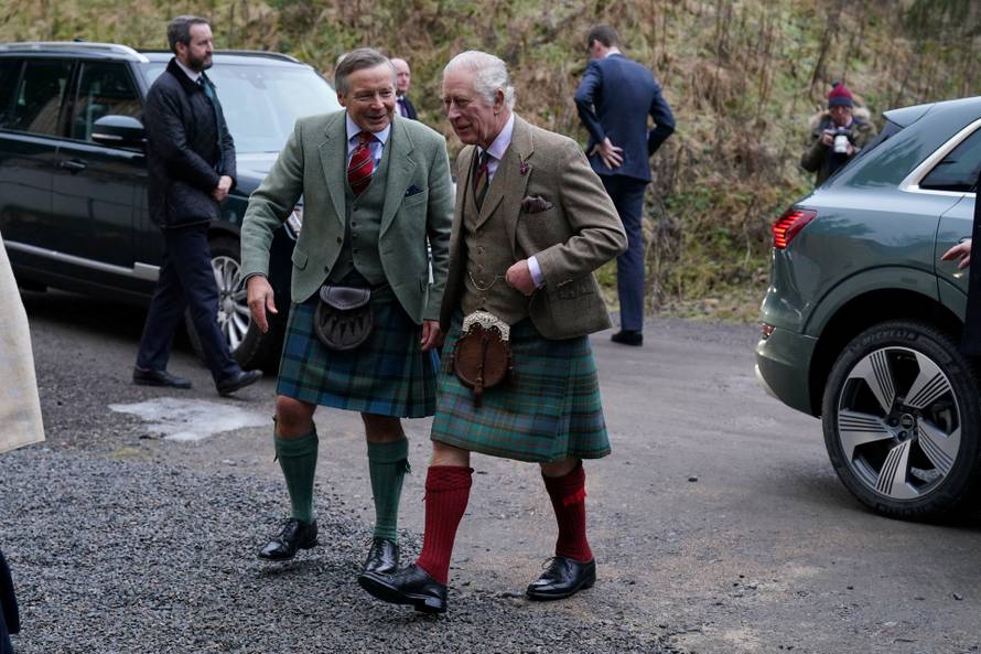 Britain's King Charles visit to Aboyne and Mid Deeside Community Shed, in Aboyne