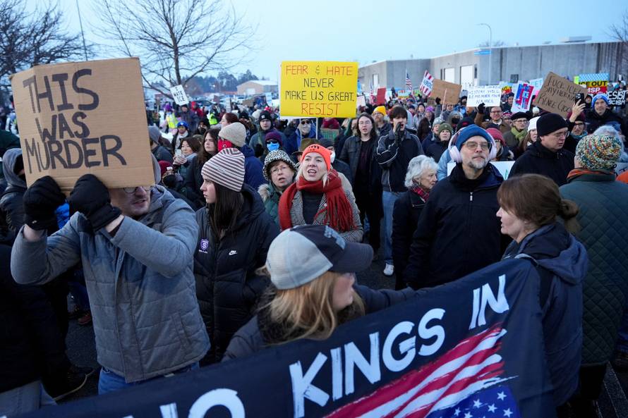 People protest against the fatal shooting of Renee Nicole Good by an ICE agent, in Minneapolis