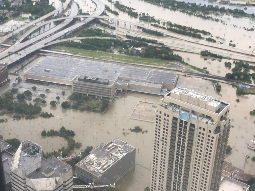 Flooded downtown is seen from JP Morgan Chase Tower after Hurricane Harvey inundated the Texas Gulf coast with rain causing widespread flooding, in Houston