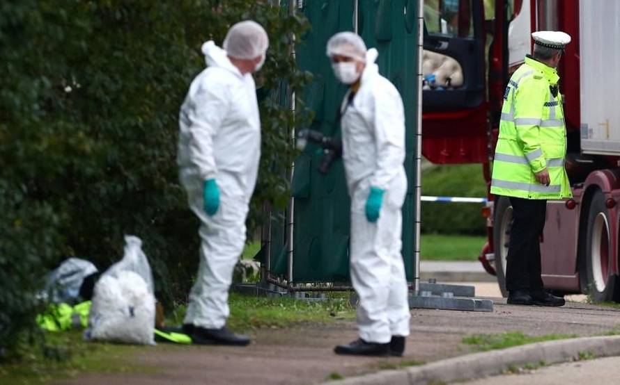 The scene where bodies were discovered in a lorry container, in Grays, Essex