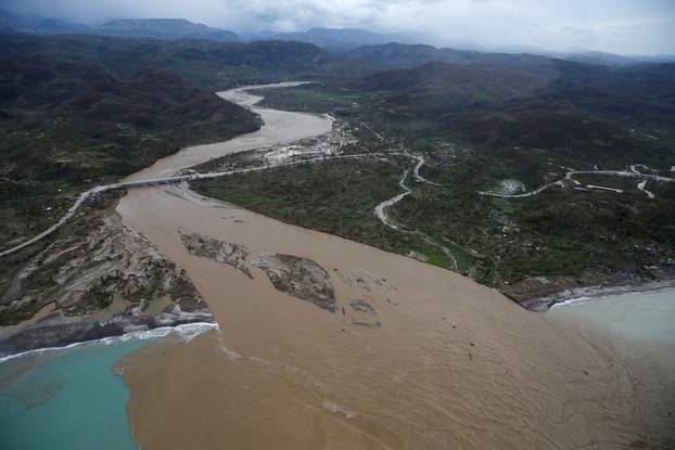 A flooded river is seen after Hurricane Matthew passes Jeremie, Haiti