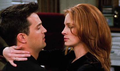 USA.  Matthew Perry and Julia Roberts  in a scene from (C)NBC TV series: Friends (1994C2004) ( Season 2 , episode 13 - The One After the Superbowl: Part 2 ).Ref: LMK110-J7152-280521Supplied by LMKMEDIA. Editorial Only.Landmark Media is not the copyrigh