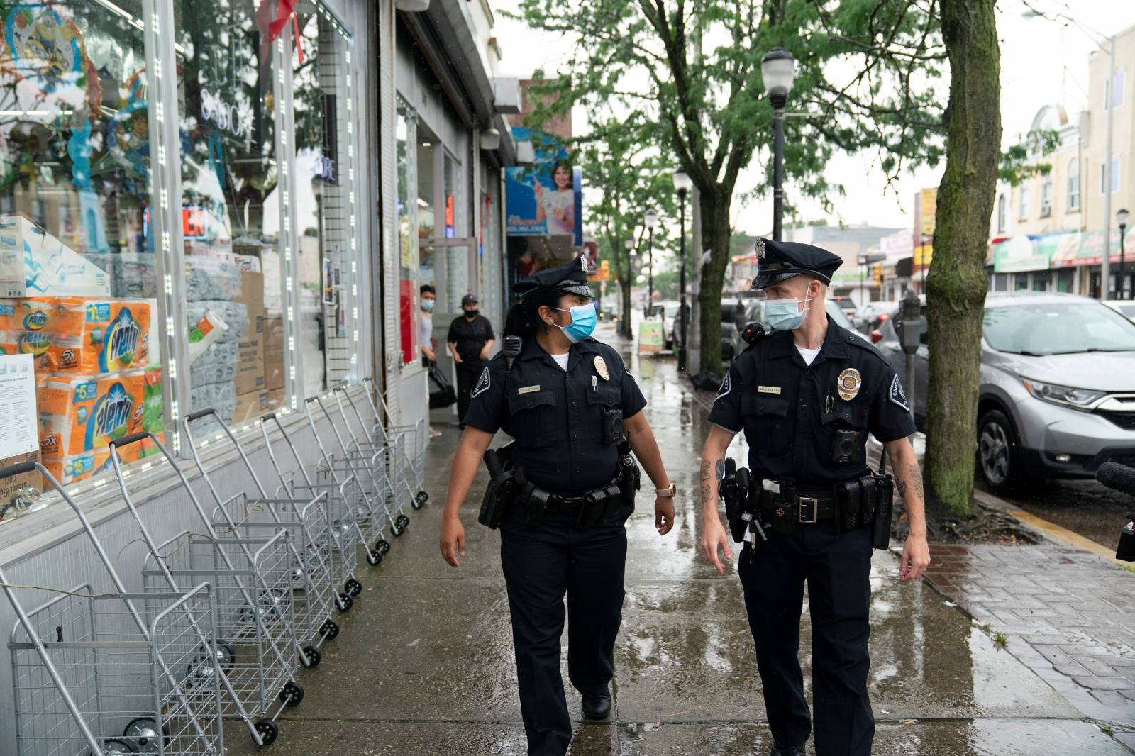 Camden County Police officers Natalie Perez and Alexander Baldwin patrol on the streets of Camden, New Jersey