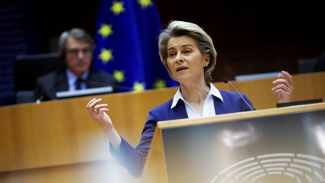 European Commission President Ursula Von Der Leyen addresses European lawmakers, in Brussels
